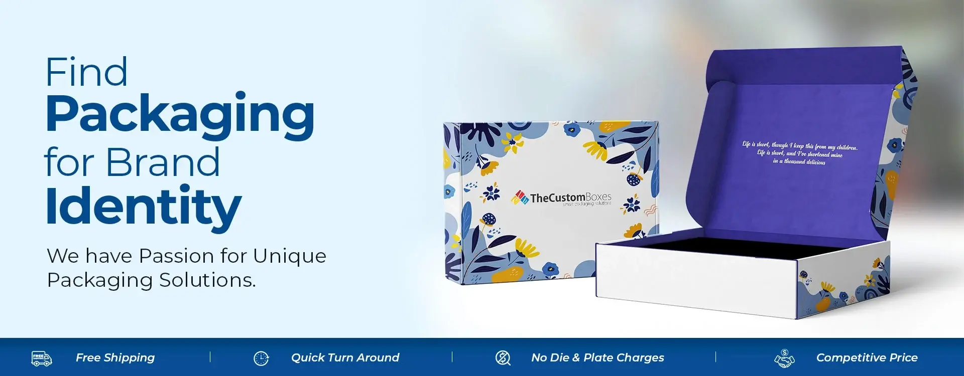 Find packaging for brand identity by thecustomboxes. Get volume discount upto 40% on your first order